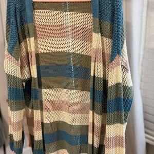 Striped Open-Front Cardigan Sweater